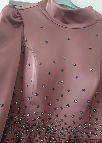 38 Beden Bordo Nakışlı Uzun Kollu Abiye Elbise