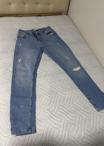 Erkek Mavi Denim Midi Boy Kot Pantolon