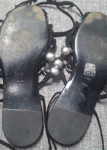40 Beden gri Renk Boncuk Detaylı Gri Örgü Stiletto Sandalet