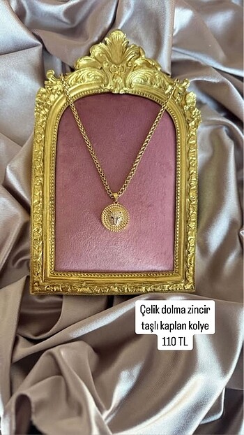 Çelik Gold dolma zincir taşlı kaplan kolye