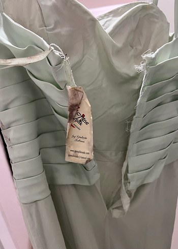 Drapeli Straplez Uzun Kadın Abiye Elbise - Görsel 4