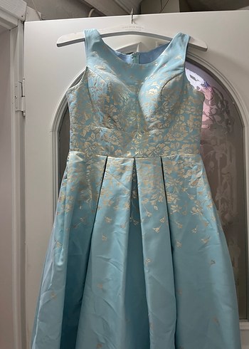 Mavi Nakışlı Uzun Abiye Elbise - Görsel 2