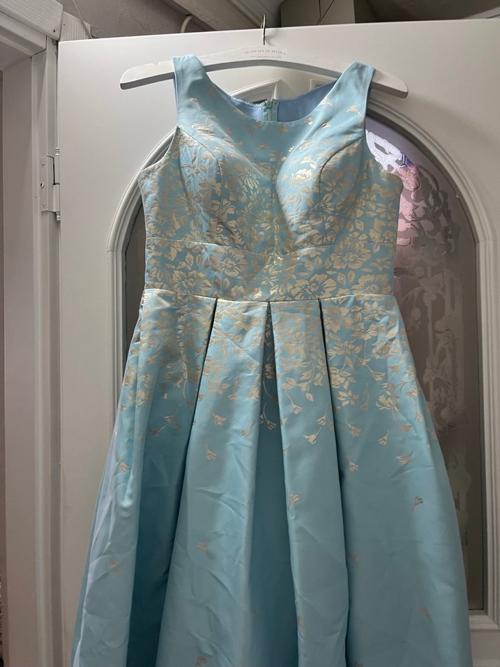 Mavi Nakışlı Uzun Abiye Elbise - Görsel 2