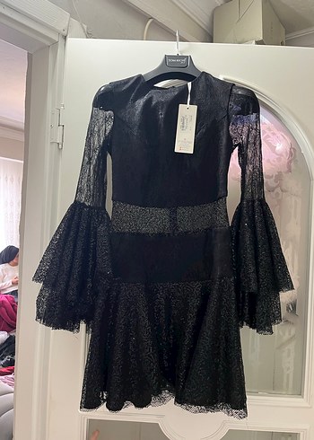 Siyah Dantel Uzun Kollu Gotik Abiye Elbise - Görsel 2