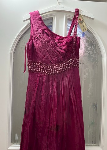 Bordo Drapeli Uzun Abiye Elbise - Görsel 3