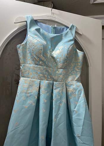 Mavi Parlak Desenli Uzun Kadın Abiye Elbise - Görsel 3