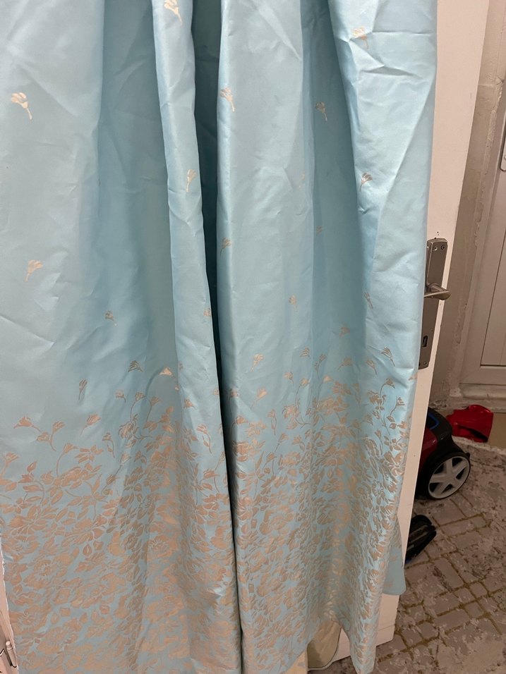 Mavi Parlak Desenli Uzun Kadın Abiye Elbise - Görsel 2