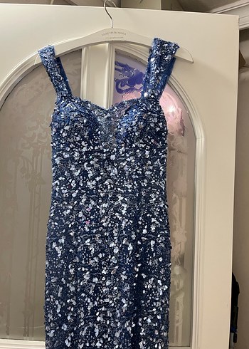 Lacivert Payetli Uzun Abiye Elbise - Görsel 2