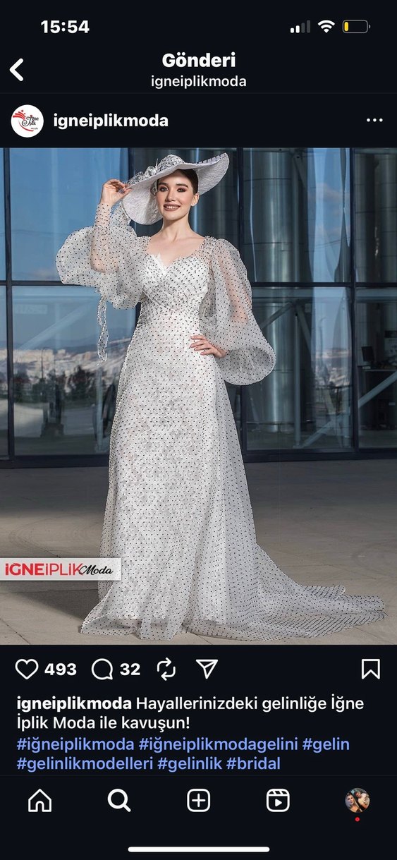 Şeffaf Puantiyeli Uzun V Yaka Abiye Elbise - Görsel 2