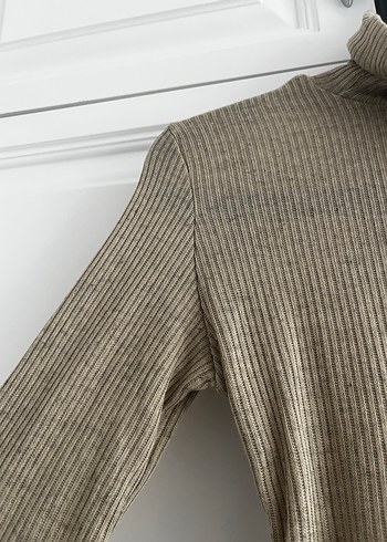 Bej Kadın Boğazlı Fitilli Triko Kazak - Görsel 3