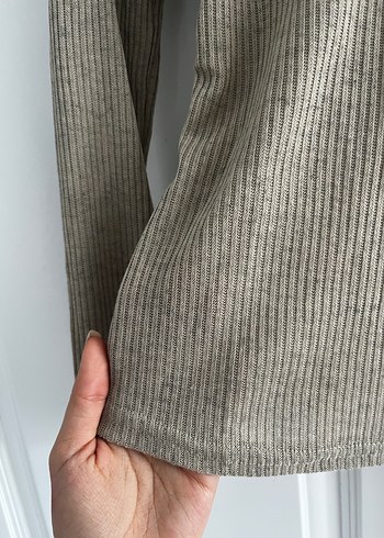 Bej Kadın Boğazlı Fitilli Triko Kazak - Görsel 2