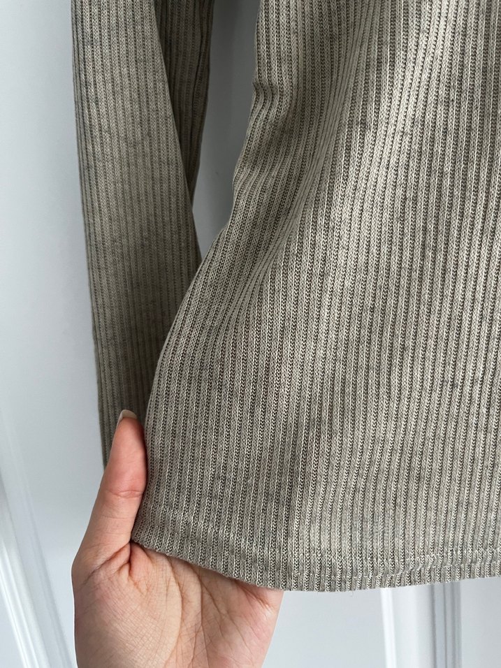 Bej Kadın Boğazlı Fitilli Triko Kazak - Görsel 2