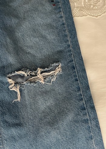 Kadın Mavi Denim Bol Kesim Midi Jean - Görsel 2