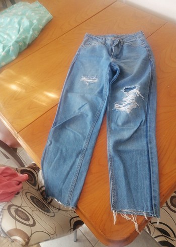 Bol Kesim Midi Mavi Kot Pantolon