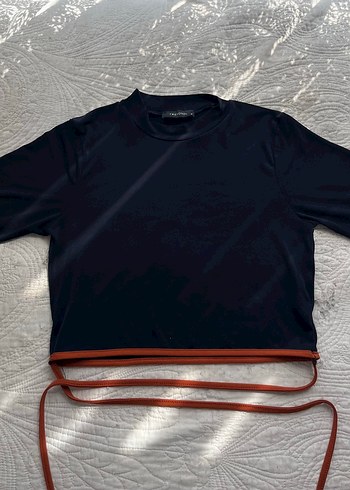 Lacivert İp Detaylı Crop Top