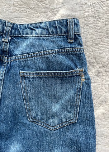 36 Beden Kadın Mavi Denim Midi Bol Kesim Jean