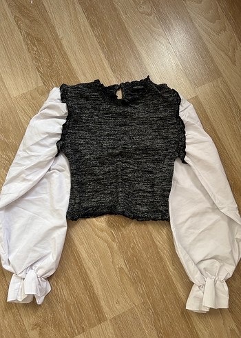 Gri Örme Detaylı Kadın Bluz