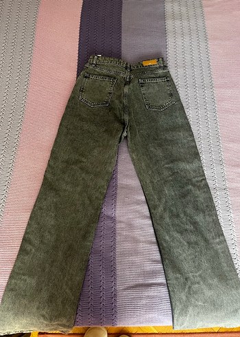 s Beden gri Renk Kadın Gri Regular Fit Pilili Denim Pantolon
