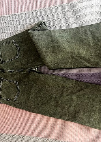 s Beden Kadın Gri Regular Fit Pilili Denim Pantolon