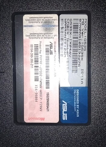 Beden Asus G53SX Oyuncu Laptop