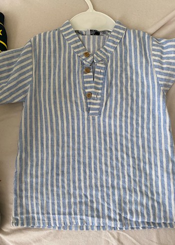 Çizgili Keten Bebek Erkek Takımı - Görsel 2