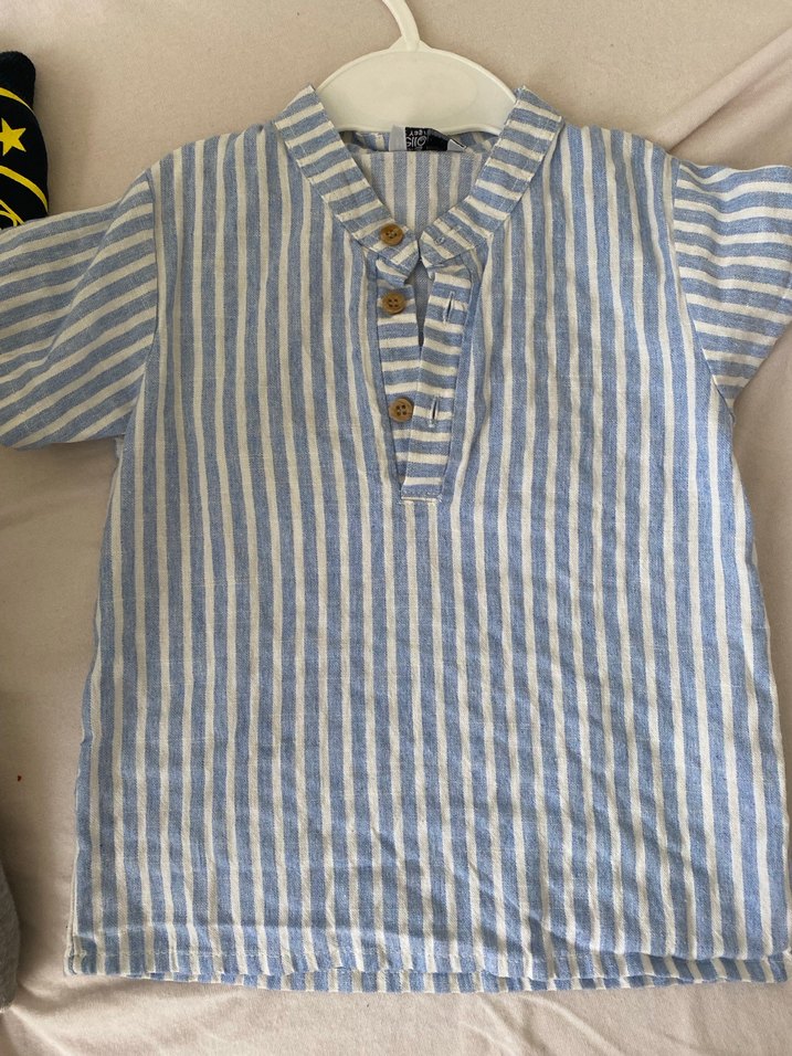 Çizgili Keten Bebek Erkek Takımı - Görsel 2