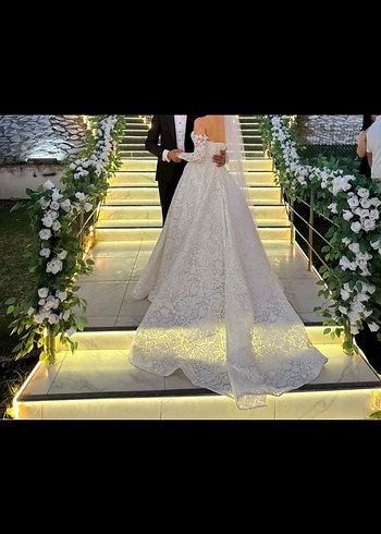 Uzun Kollu Straplez Prenses Gelinlik - Görsel 2