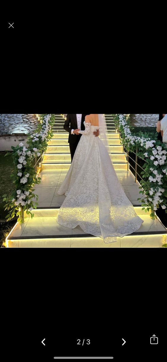 Uzun Kollu Straplez Prenses Gelinlik - Görsel 2