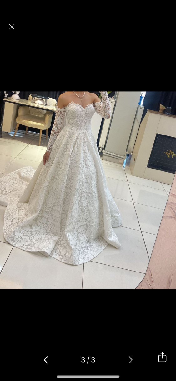 Uzun Kollu Straplez Prenses Gelinlik - Görsel 3