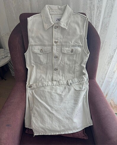 l Beden mavi Renk Zara denim cepli elbise