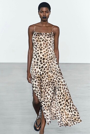 l Beden Zara marka leopar desenli elbise