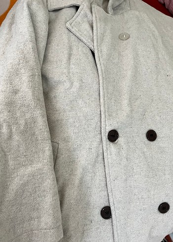 Düğmeli Gri Keten Kadın Kaban - Görsel 6