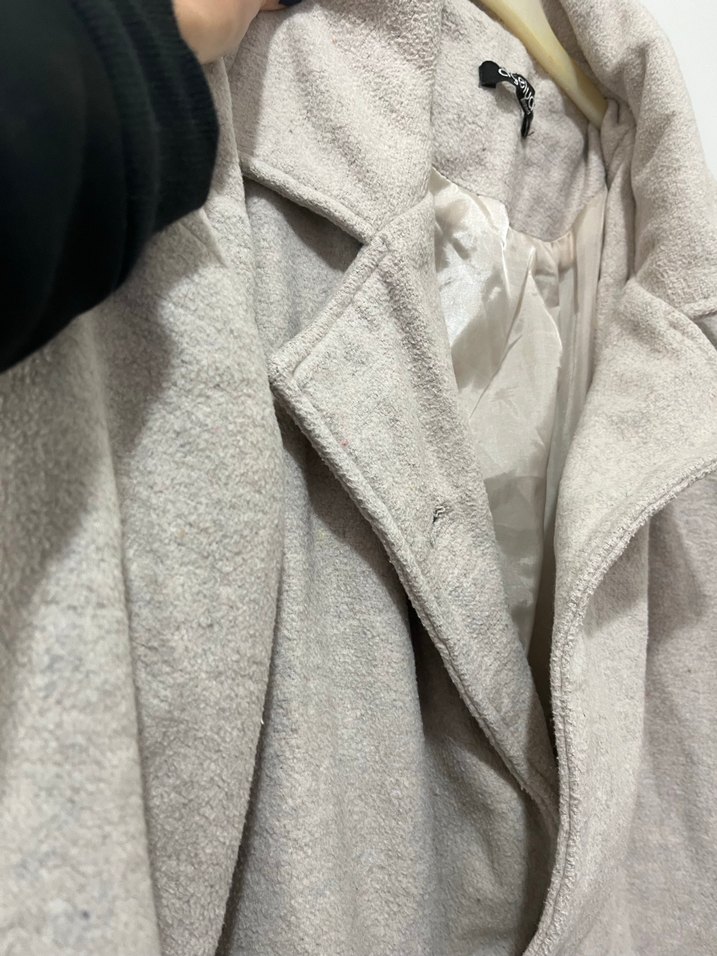 Düğmeli Gri Keten Kadın Kaban - Görsel 3