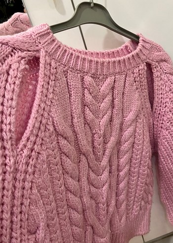 Pembe Örgü Bohem Kadın Kazak - Görsel 4