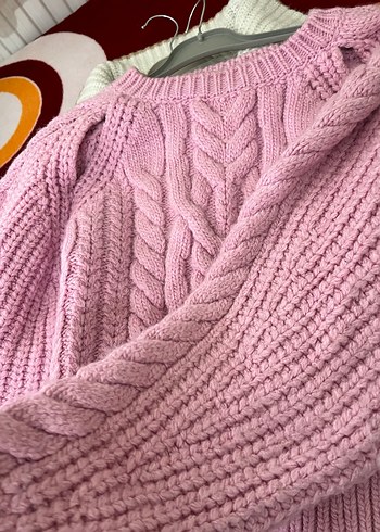 Pembe Örgü Bohem Kadın Kazak - Görsel 2