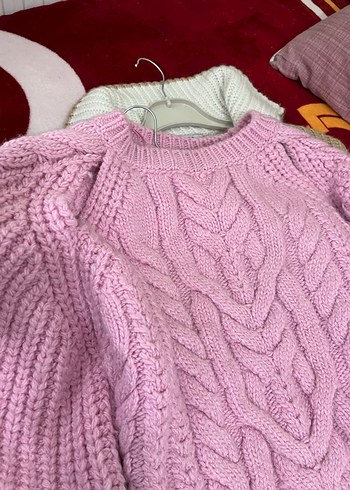 Pembe Örgü Bohem Kadın Kazak - Görsel 7