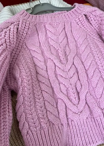 Pembe Örgü Bohem Kadın Kazak - Görsel 8