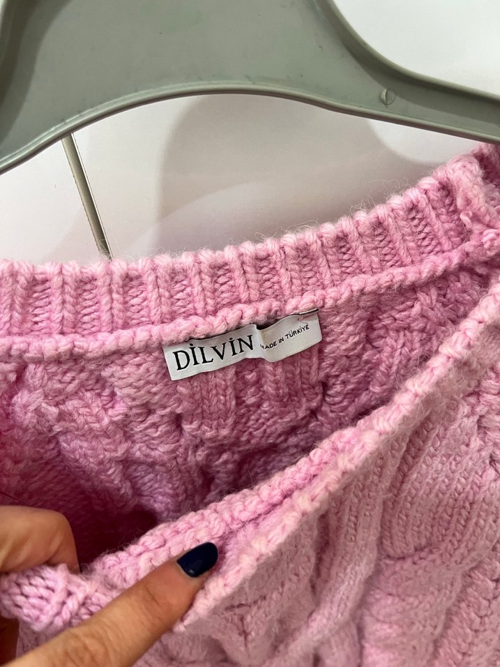 Pembe Örgü Bohem Kadın Kazak - Görsel 5