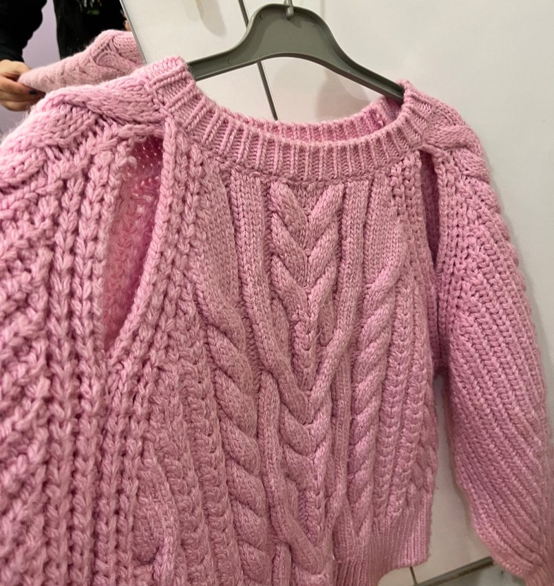 Pembe Örgü Bohem Kadın Kazak - Görsel 4