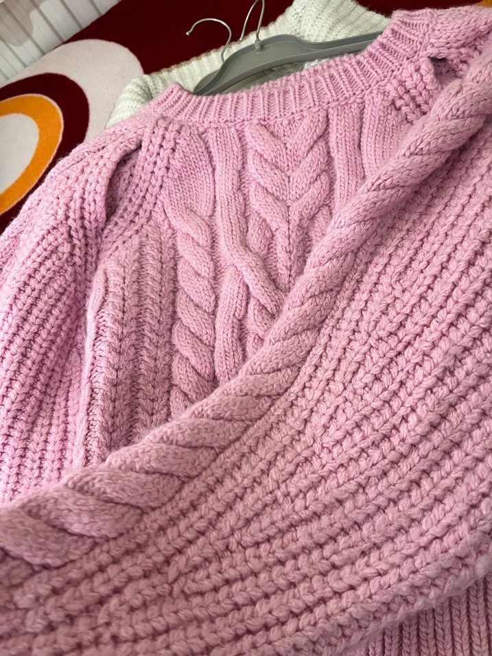 Pembe Örgü Bohem Kadın Kazak - Görsel 2