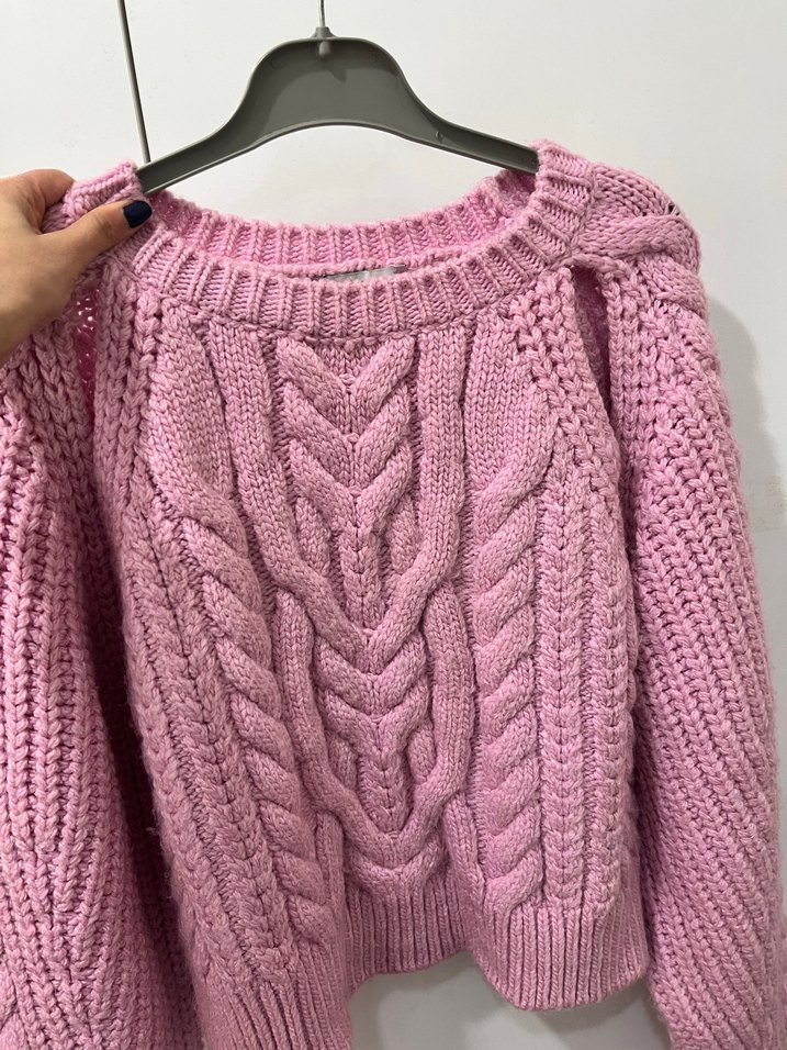 Pembe Örgü Bohem Kadın Kazak - Görsel 3