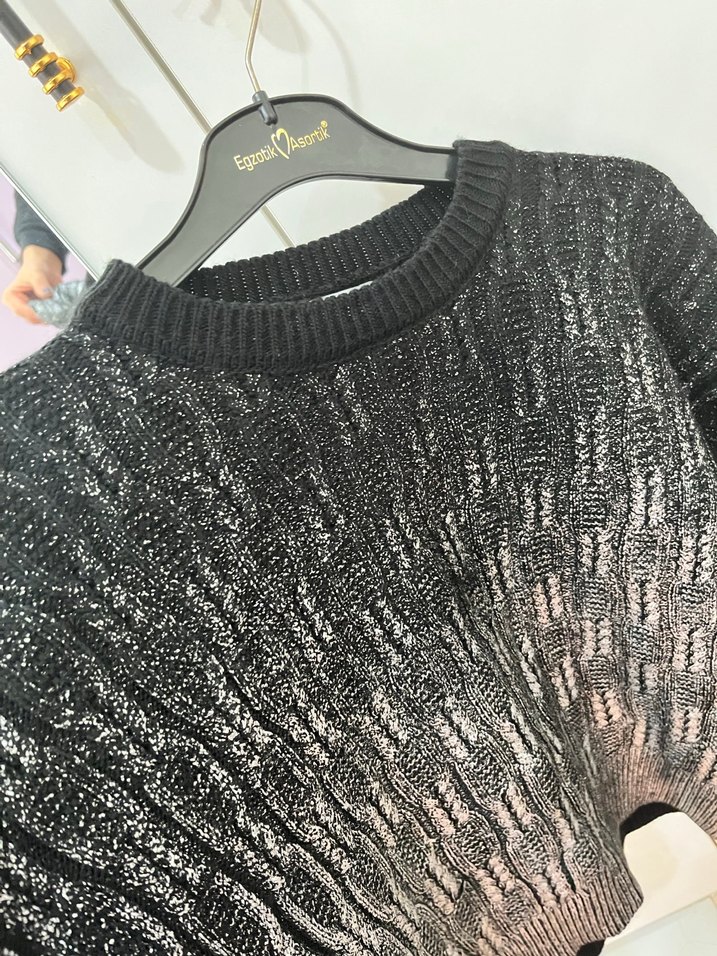 Gri Yılan Desenli Kadın Triko Kazak - Görsel 2