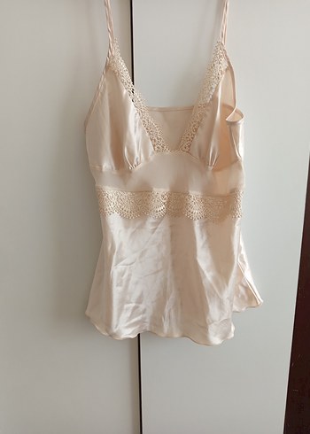Bej Vintage Kadın Uzun Kollu Gecelik Takımı