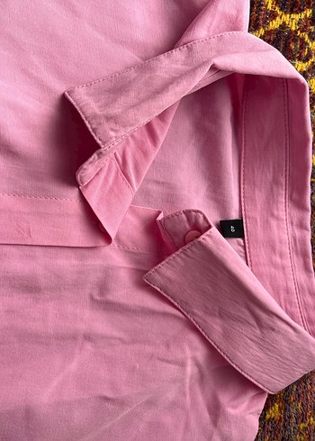 Pembe Keten Kadın Gömlek Düğmeli - Görsel 2