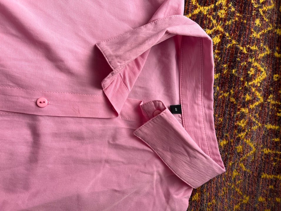 Pembe Keten Kadın Gömlek Düğmeli - Görsel 2