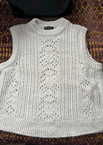 Bohem Tarz Örgü Kolsuz Kadın Süveter - Görsel 2