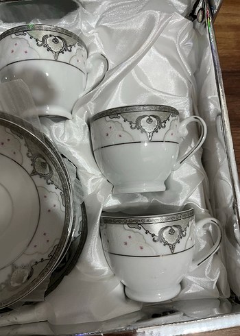 Gri Desenli Beyaz Porselen Çay Fincanı Takımı - Görsel 2