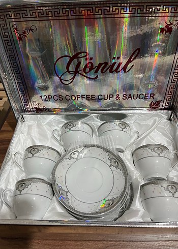 Gri Desenli Beyaz Porselen Çay Fincanı Takımı - Görsel 3