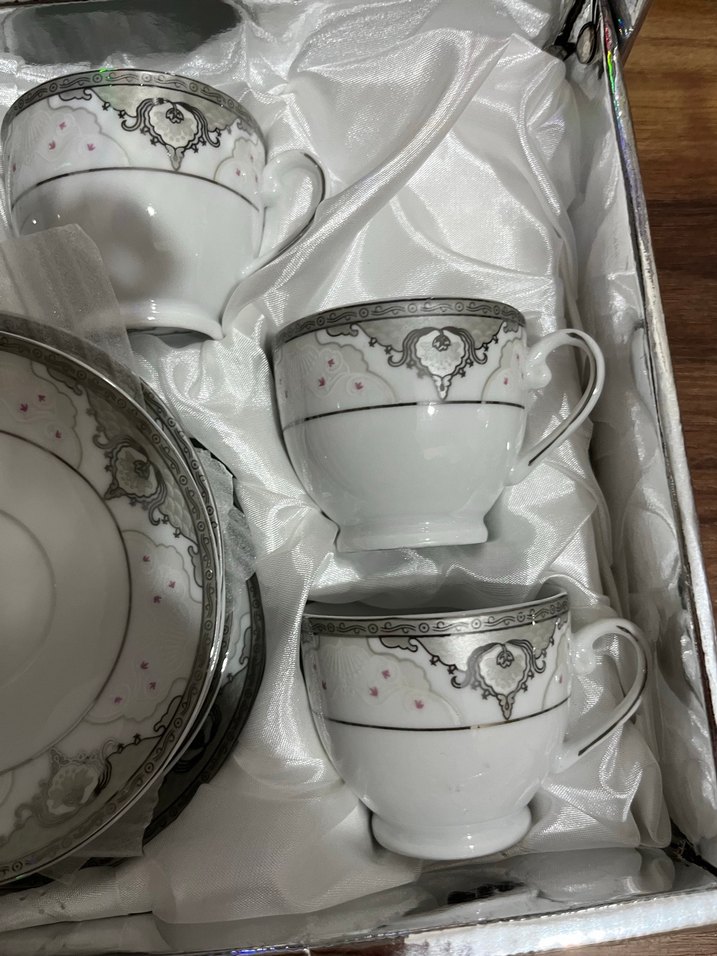 Gri Desenli Beyaz Porselen Çay Fincanı Takımı - Görsel 2