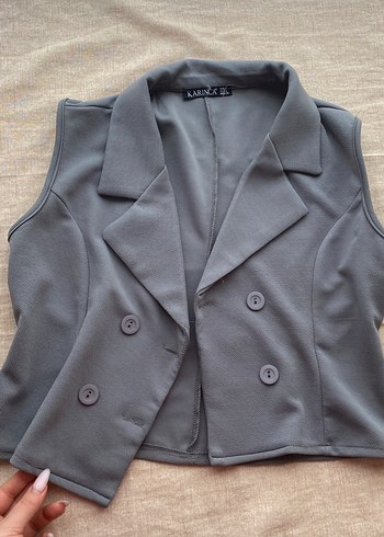 Düğmeli Gri Kadın Yelek - Görsel 3